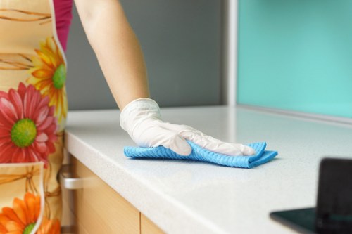 High-traffic office corridor undergoing carpet cleaning in Twickenham