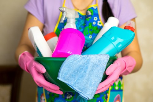 Professional carpet cleaning service in progress with cleaning equipment