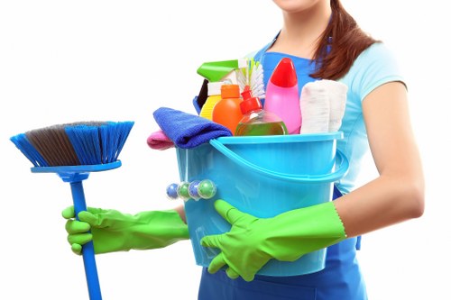 Cleaner reviewing product safety and work area precautions